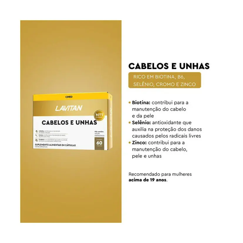 Polivitamínico Lavitan Cabelos e Unhas 60 cápsulas