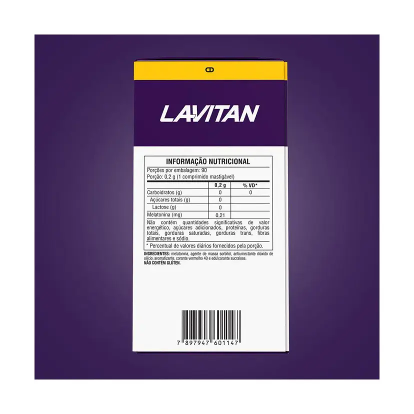 Suplemento Alimentar Lavitan Melatonina Morango com 90 Comprimidos