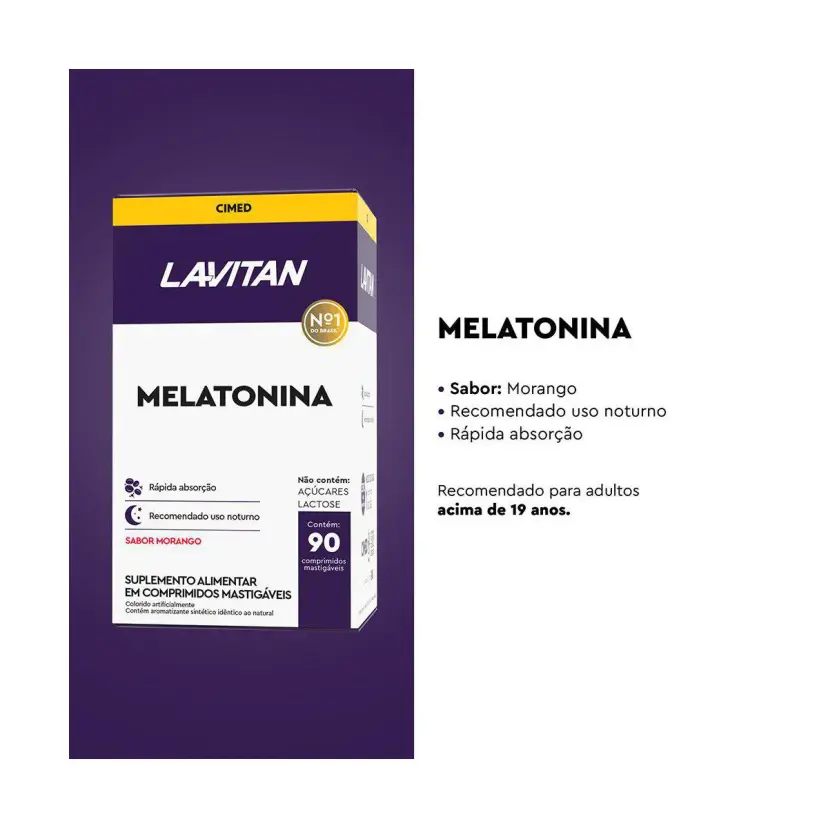 Suplemento Alimentar Lavitan Melatonina Morango com 90 Comprimidos